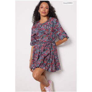 EVEREVE NWT Sutton Cotton Tie Waist Long Sleeve Floral Dress // S